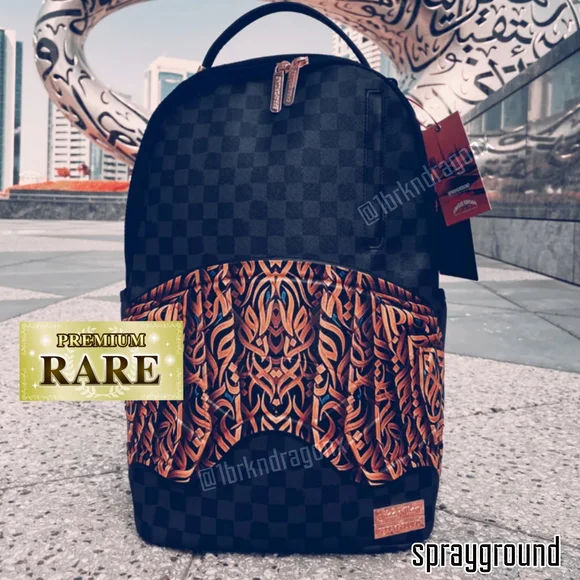 RARE NWT Sprayground Backpack Checkered Black Gold Limited Edition Diaa Travel